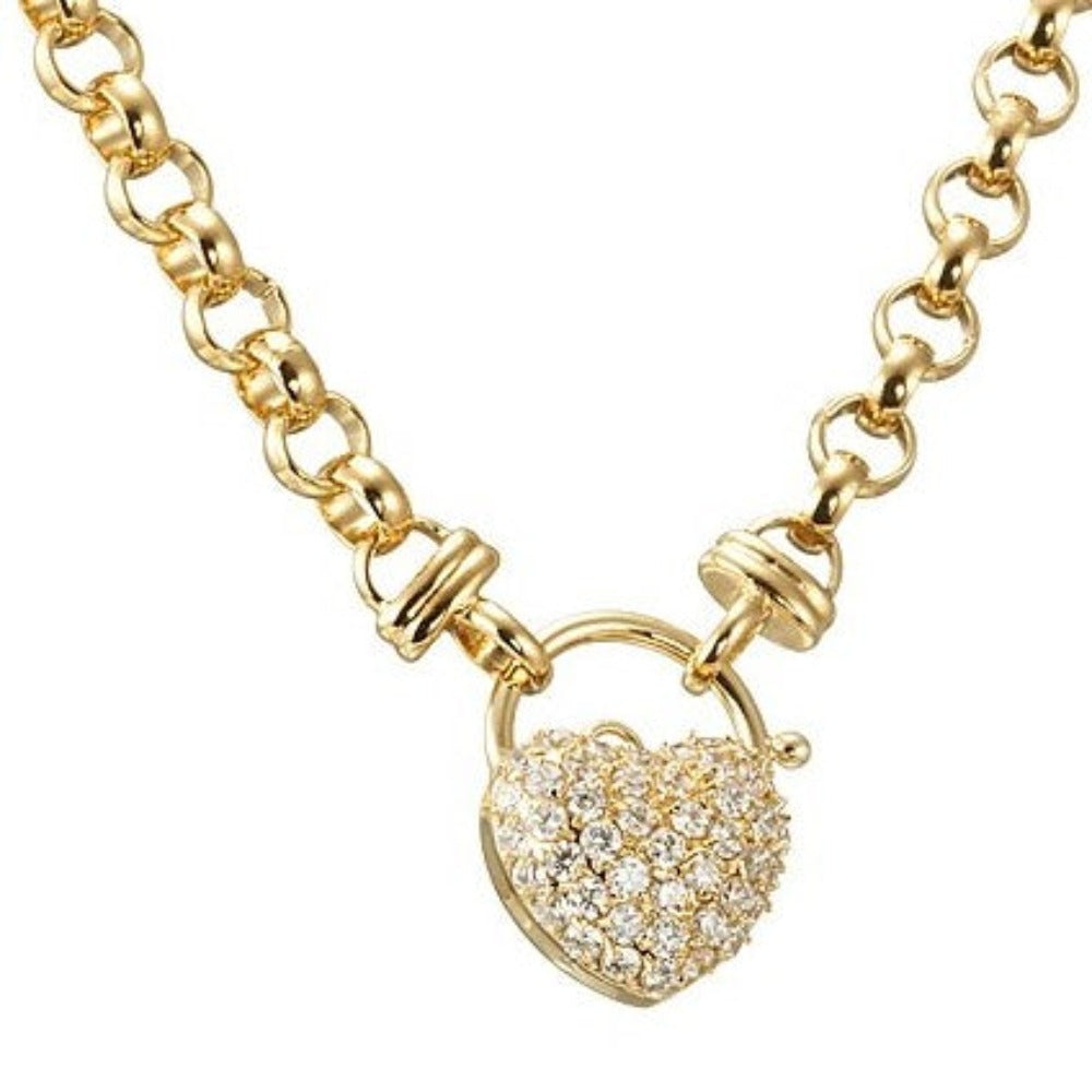 18ct Heavy Yellow Gold Plated 6mm Belcher Chain Necklace Featuring a Simulated Diamond Locket - USA Made-2